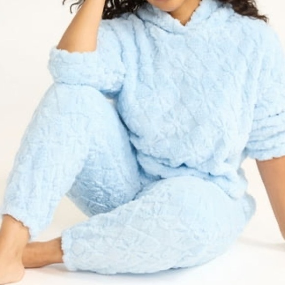 Joyspun Cozy Blue Textured Plush Pajama Lounge Set Cropped Hoodie & Joggers Sz S - Picture 14 of 14